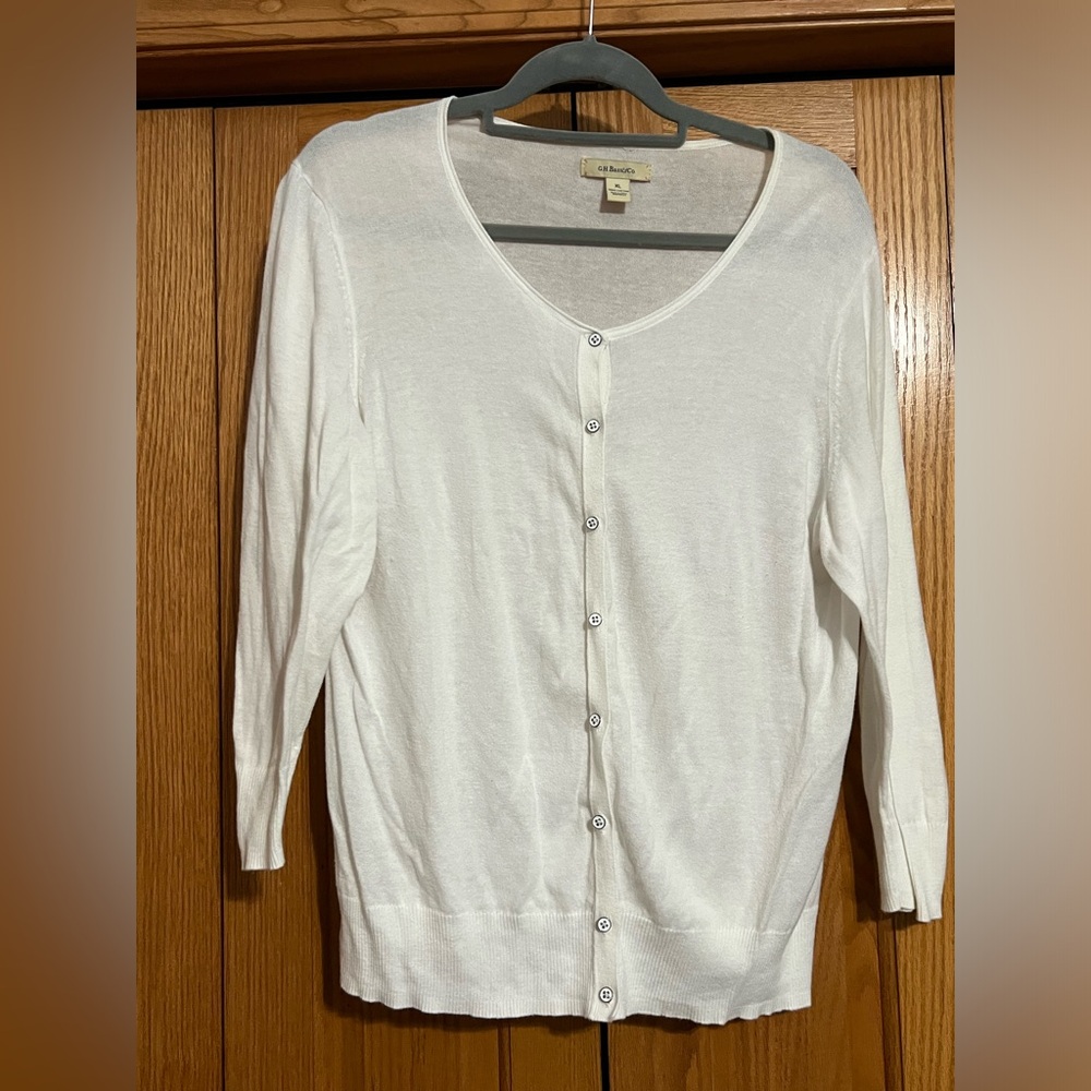 GH Bass 3/4 sleeve white cardigan XL